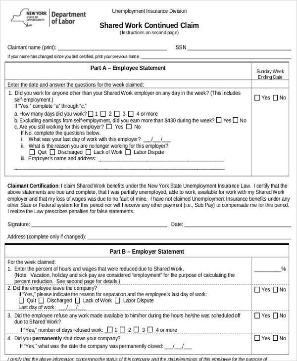 work continued claim form