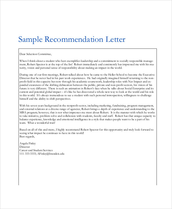 Work Experience Reference Letter Sample