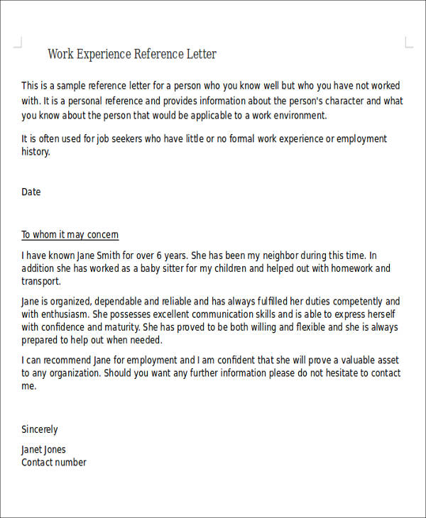 work experience reference letter2