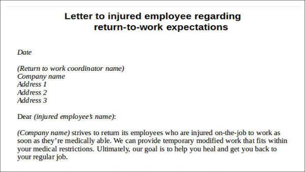 Employee Return To Work Letter Template