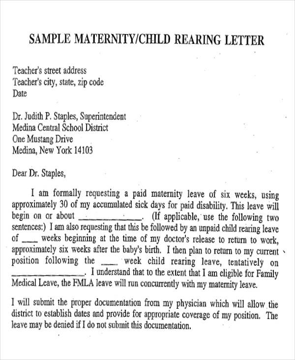 paid maternity leave letter