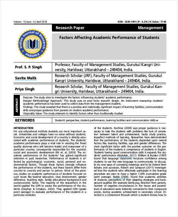 academic research paper format