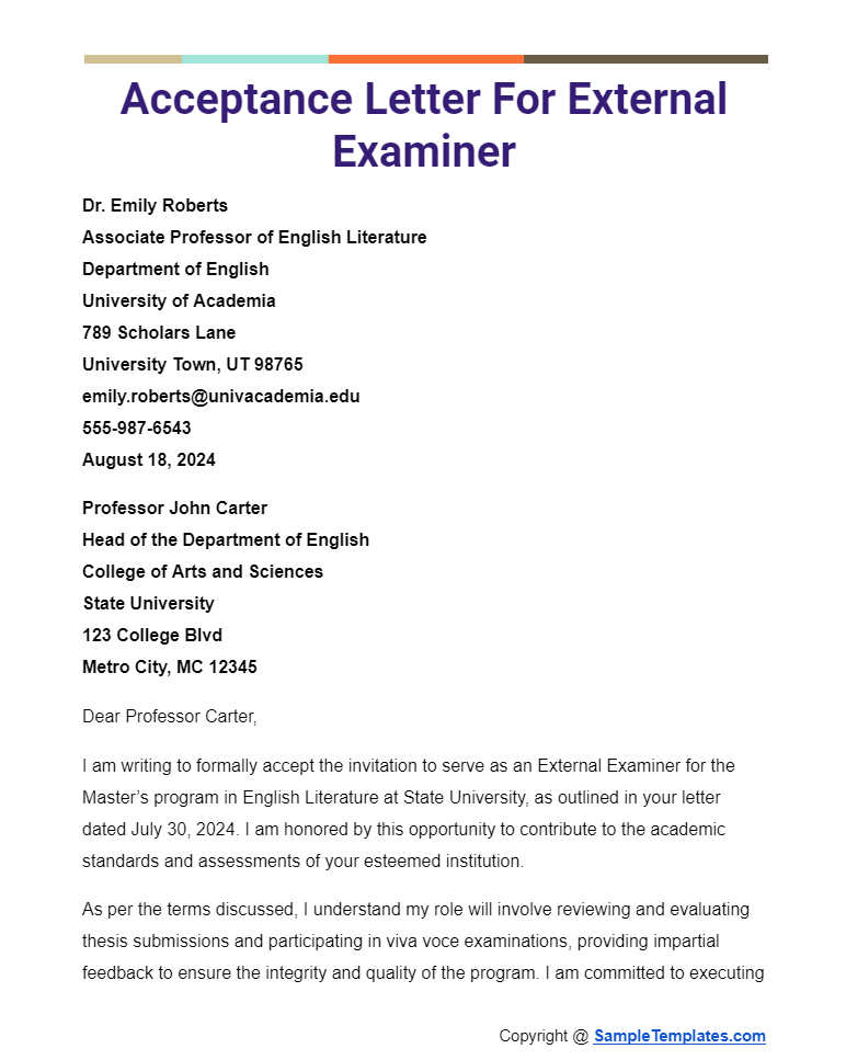 acceptance letter for external examiner