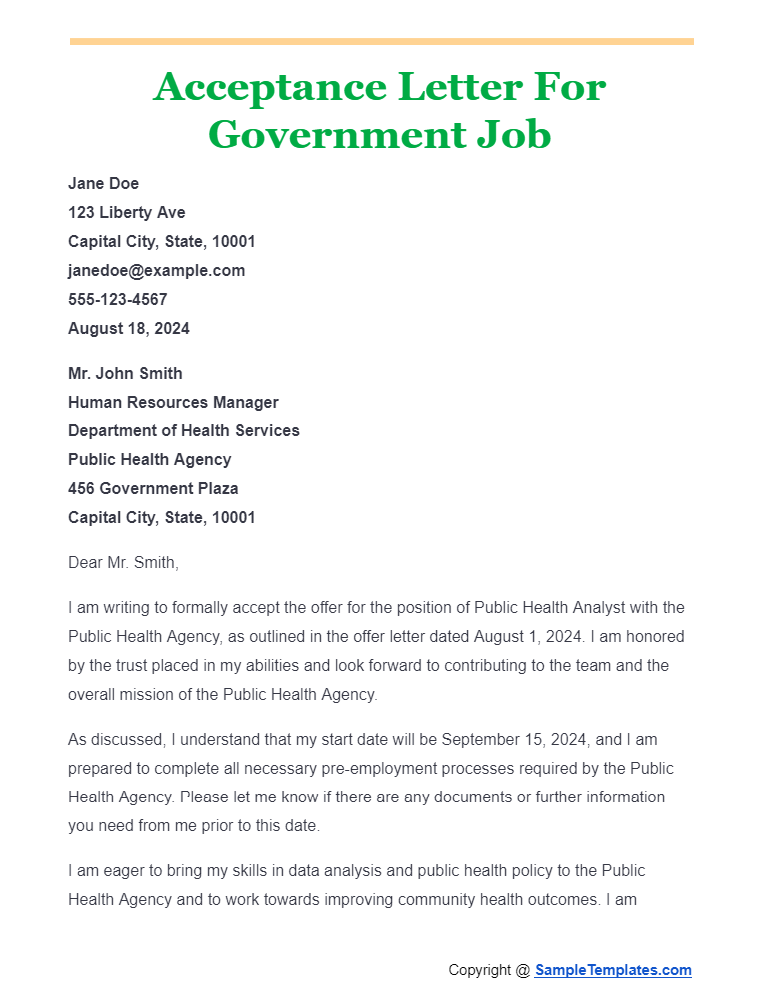 acceptance letter for government job