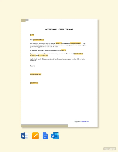 acceptance letter format template