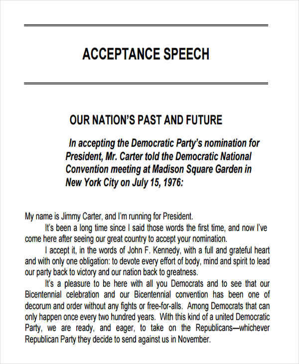 in a speech of acceptance a speaker should usually