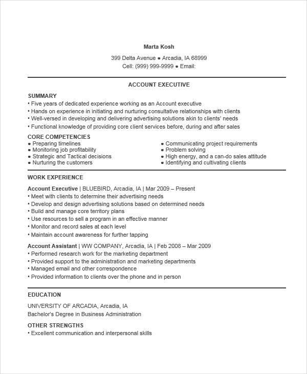 accounts executive manager resume