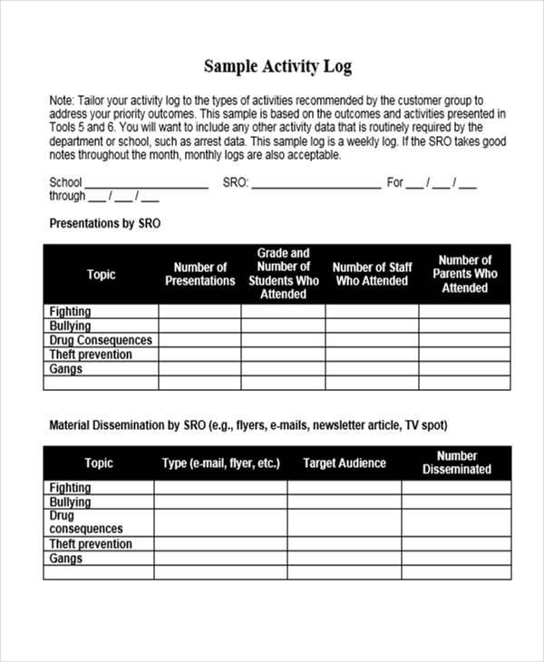 activity log sample