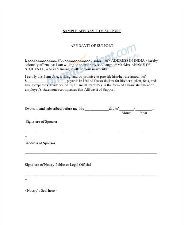affidavit letter of support sample
