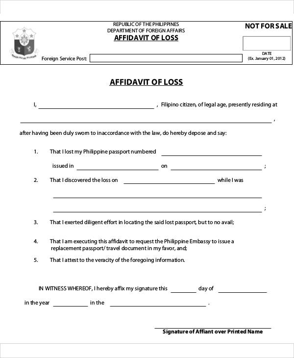 affidavit of loss blank form