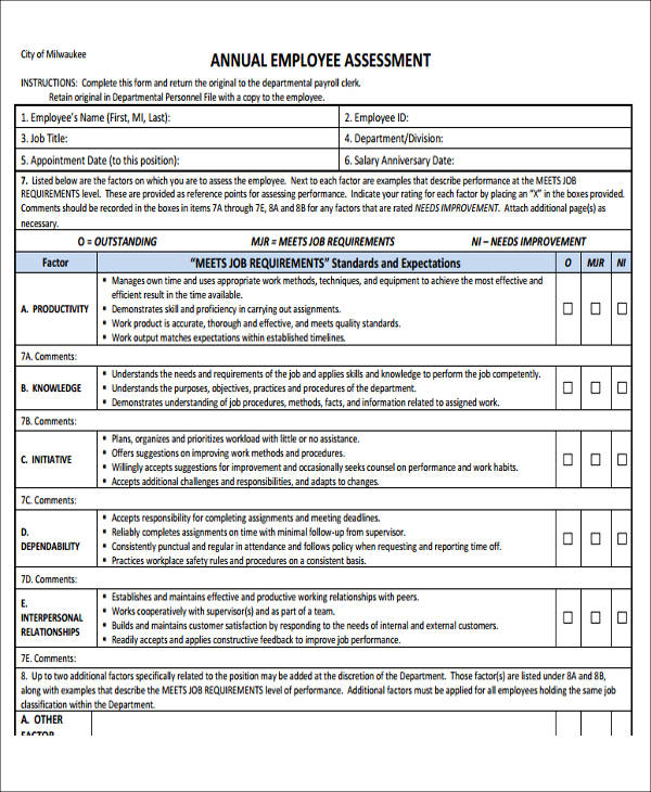 annual employee assessment form