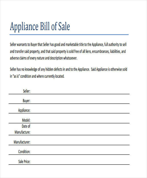 appliances sales bill