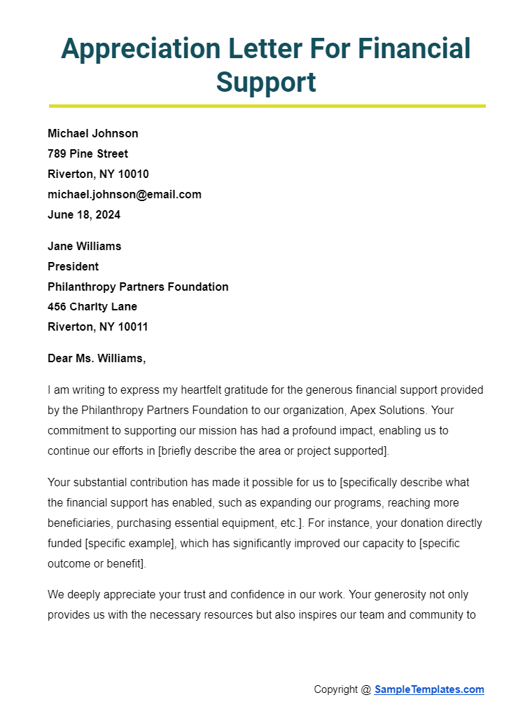 appreciation letter for financial support