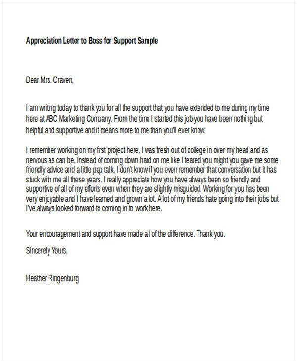 how to write a letter of appreciation to your boss