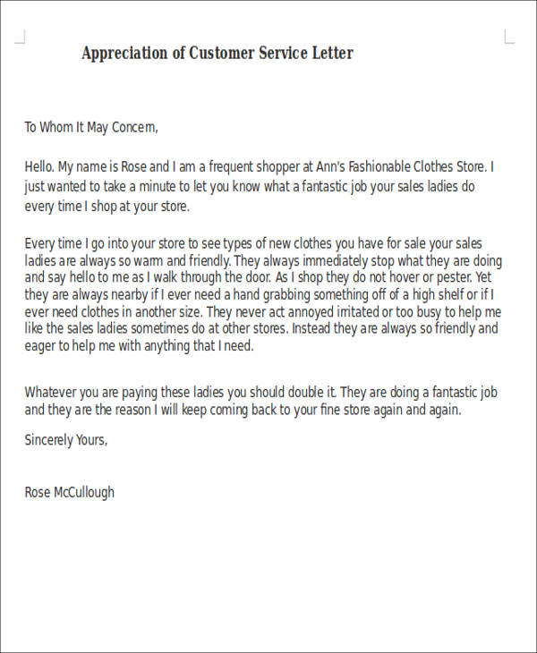 Thank You Letter For Customer Appreciation