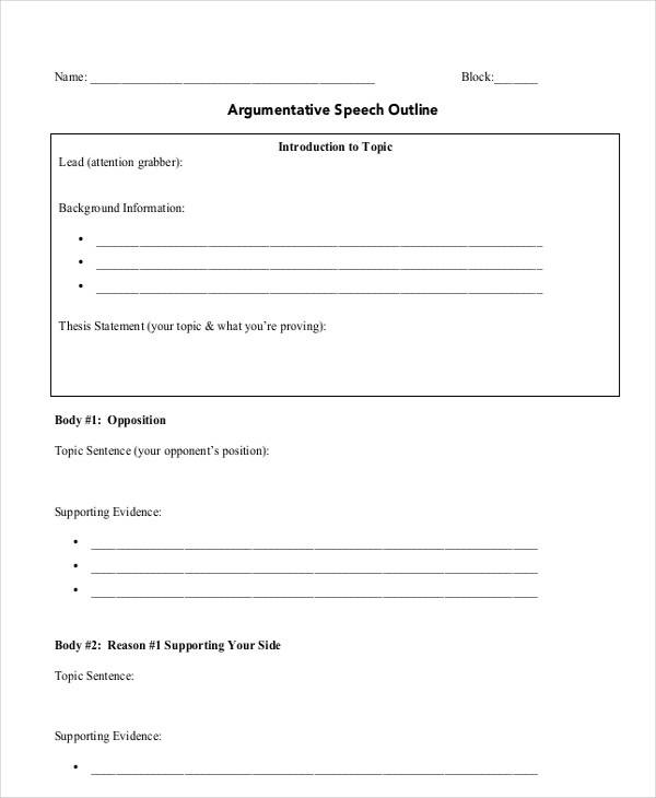 argumentative speech outline sample