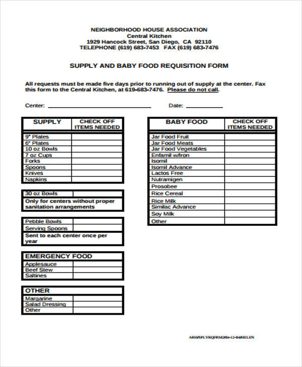 babay food requisition form