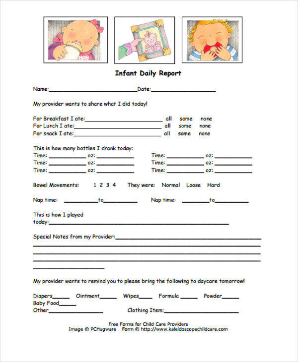 Daycare Infant Daily Report Template