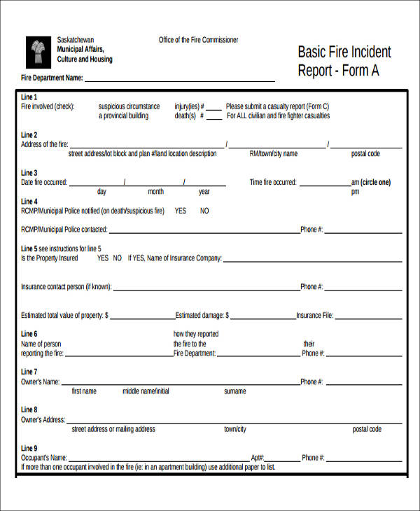basic fire department incident report