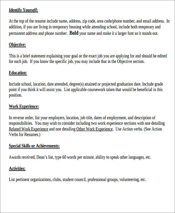basic job resume format