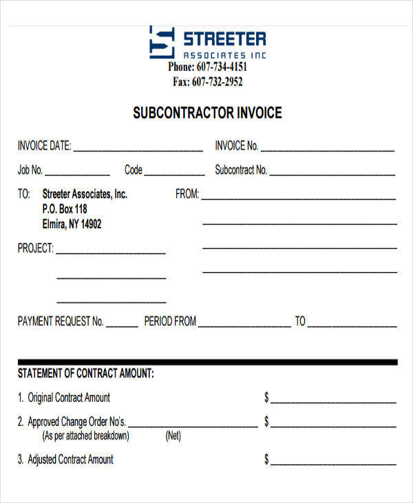 Free Subcontractor Invoice Template