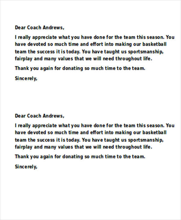 FREE 9+ Sample Coach ThankYou Letter Templates in PDF