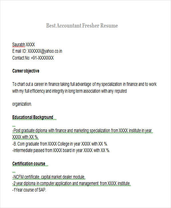 best accountant fresher resume