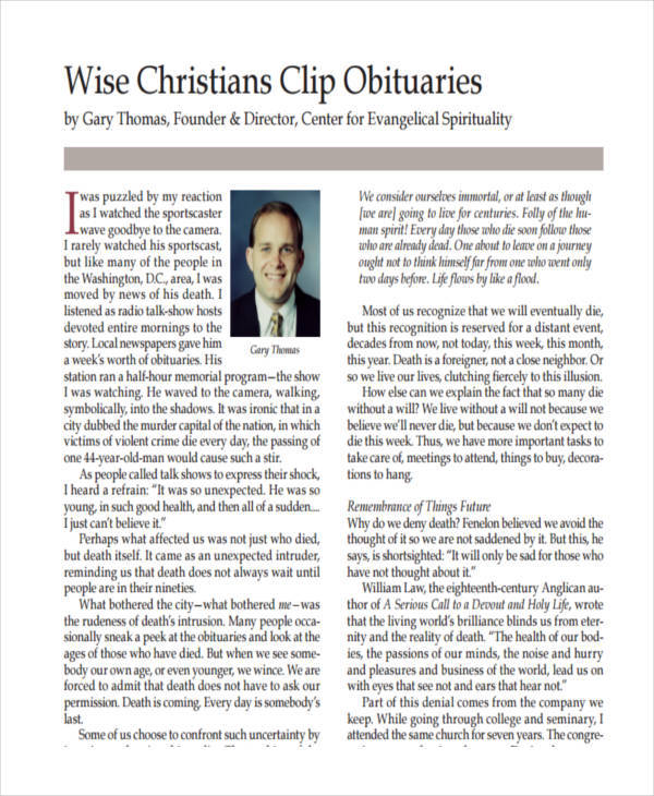 Christian Obituary Examples For Father