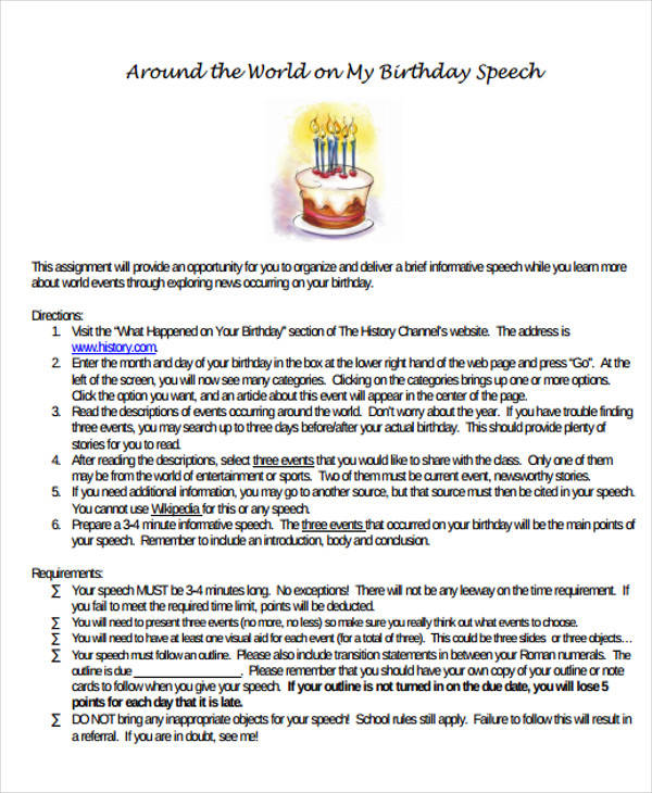Free Sample Birthday Speeches Master Template
