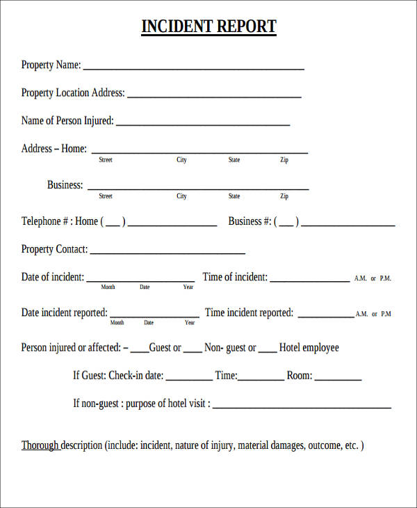 blank medical incident report