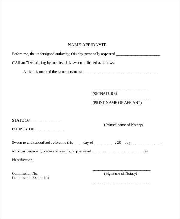 blank name affidavit form