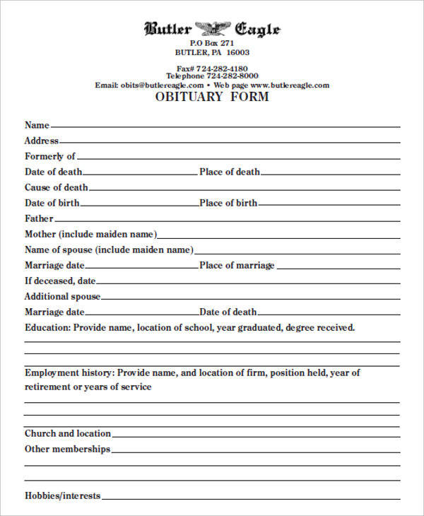 Free 35 Printable Obituary Samples In Pdf Ms Word