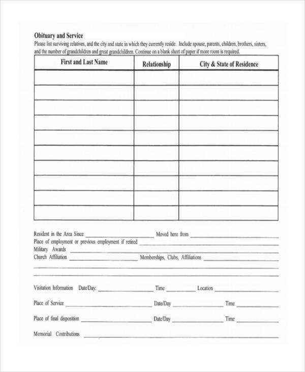 blank obituary service form2