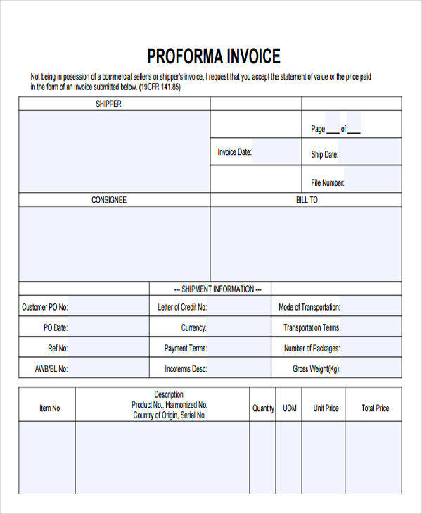 blank proforma