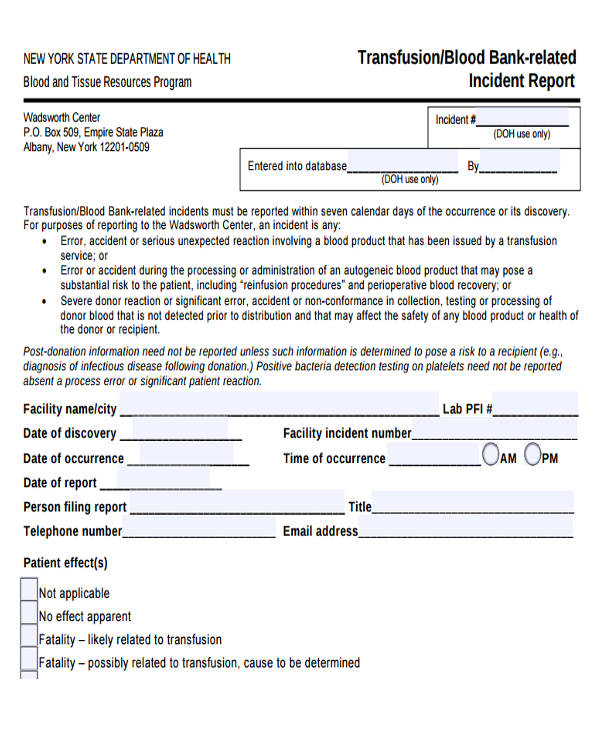 blood bank incident report