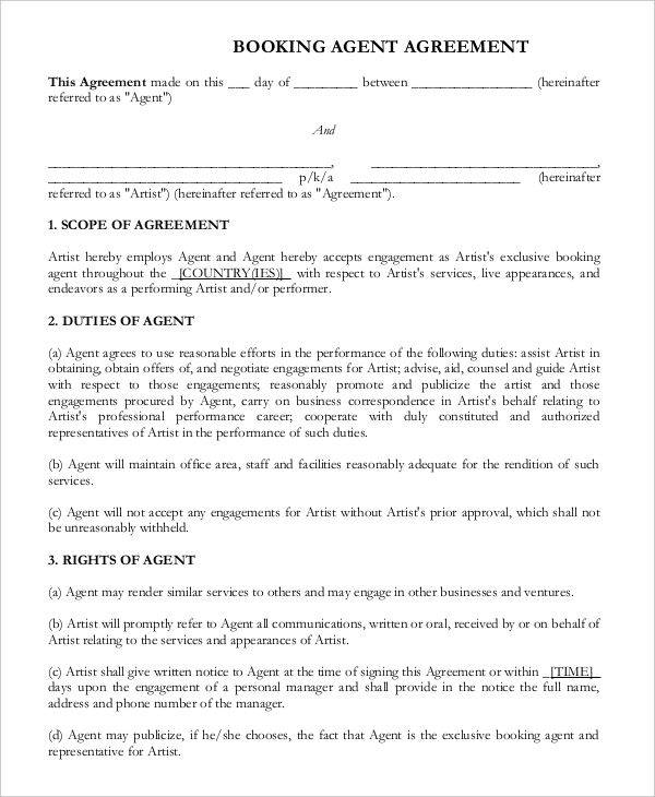 booking agent contract agreement