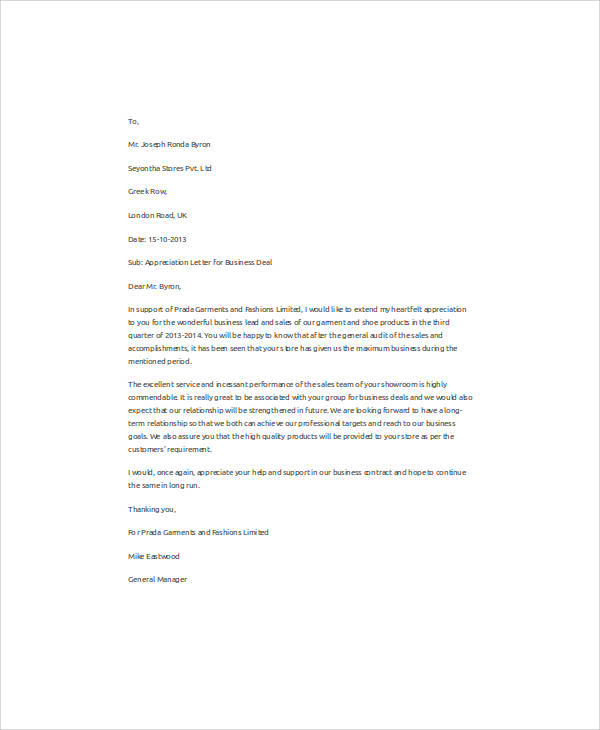 FREE 50+ Appreciation Letter Samples in PDF | MS Word ...