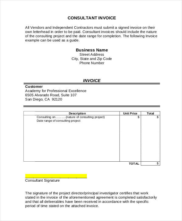 consulting sample invoice consulting sample invoice