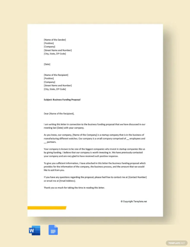 business funding proposal cover letter template