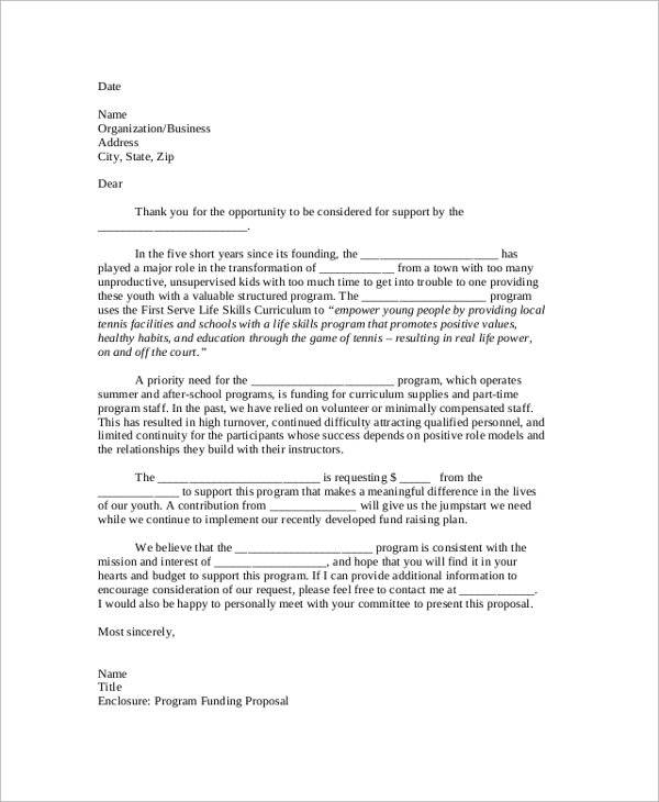 business funding proposal cover letter