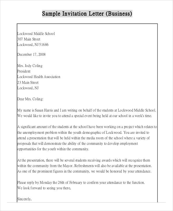 Sample Letter Inviting Parents To School Event