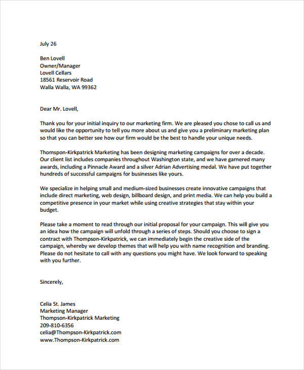 business marketing proposal letter