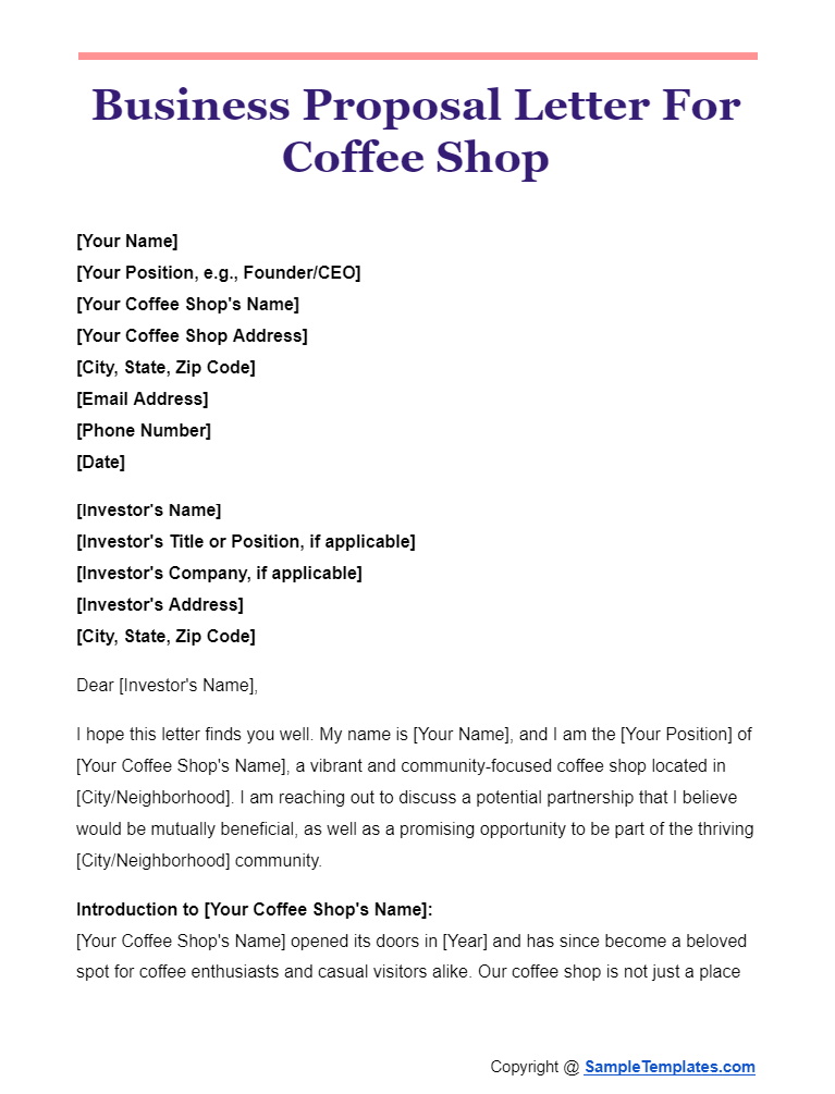 business proposal letter for coffee shop
