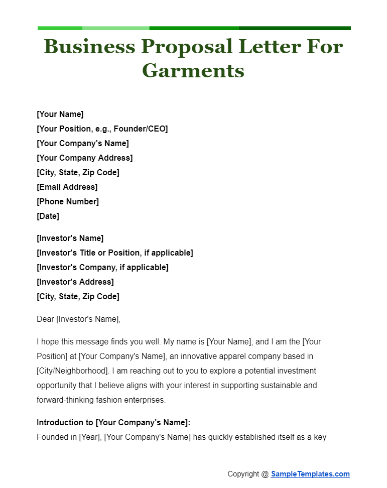 business proposal letter for garments