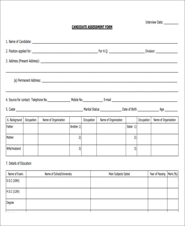 candidate interview assessment form