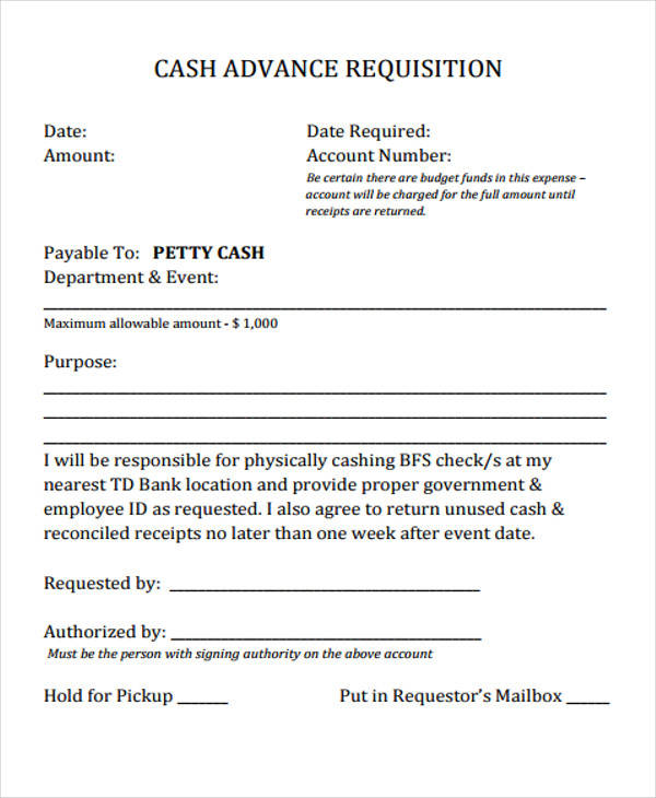 cash advance requisition form