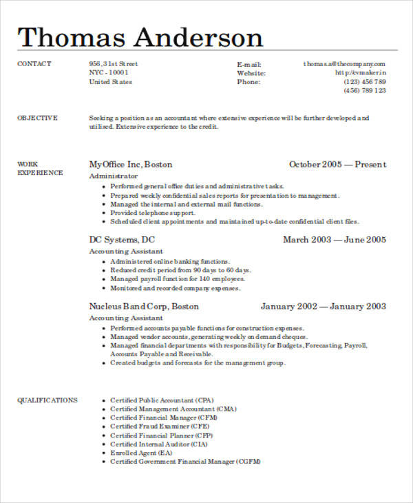 certified management accountant resume