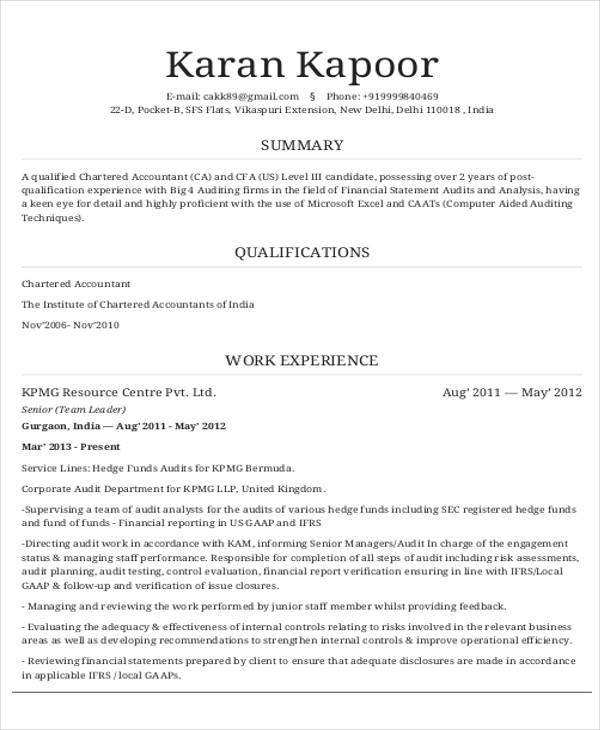 chartered accountant resume pdf