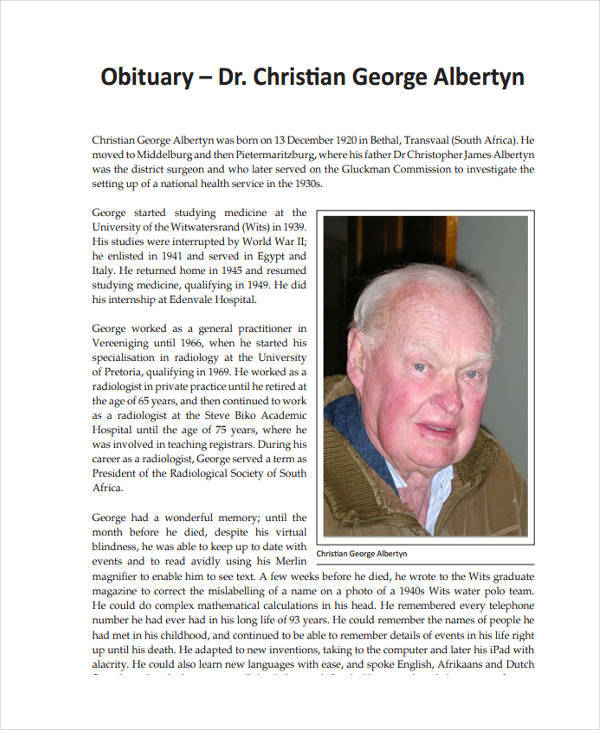 christian obituary sample