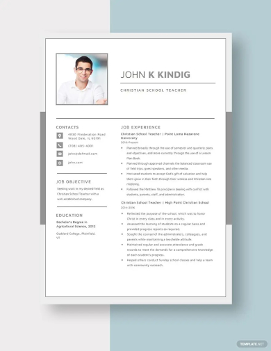 christian school teacher resume template